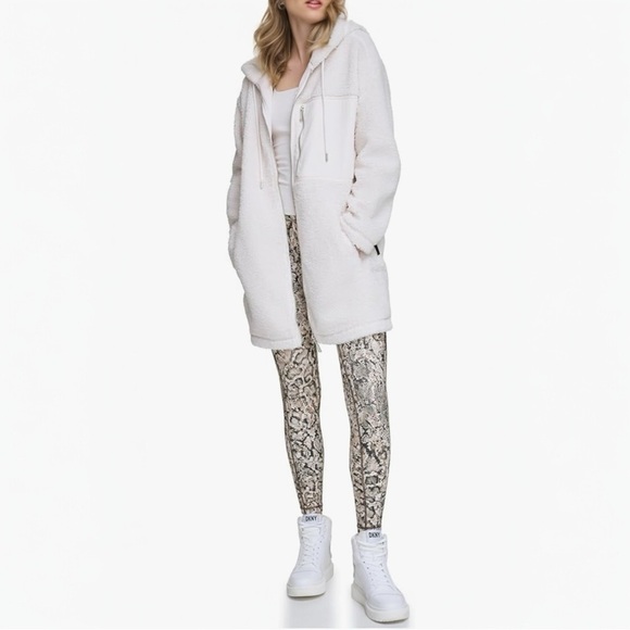 NEW DKNY Women's Performance Sherpa Hybrid Longline Fullzip Jacket Small - Picture 1 of 8